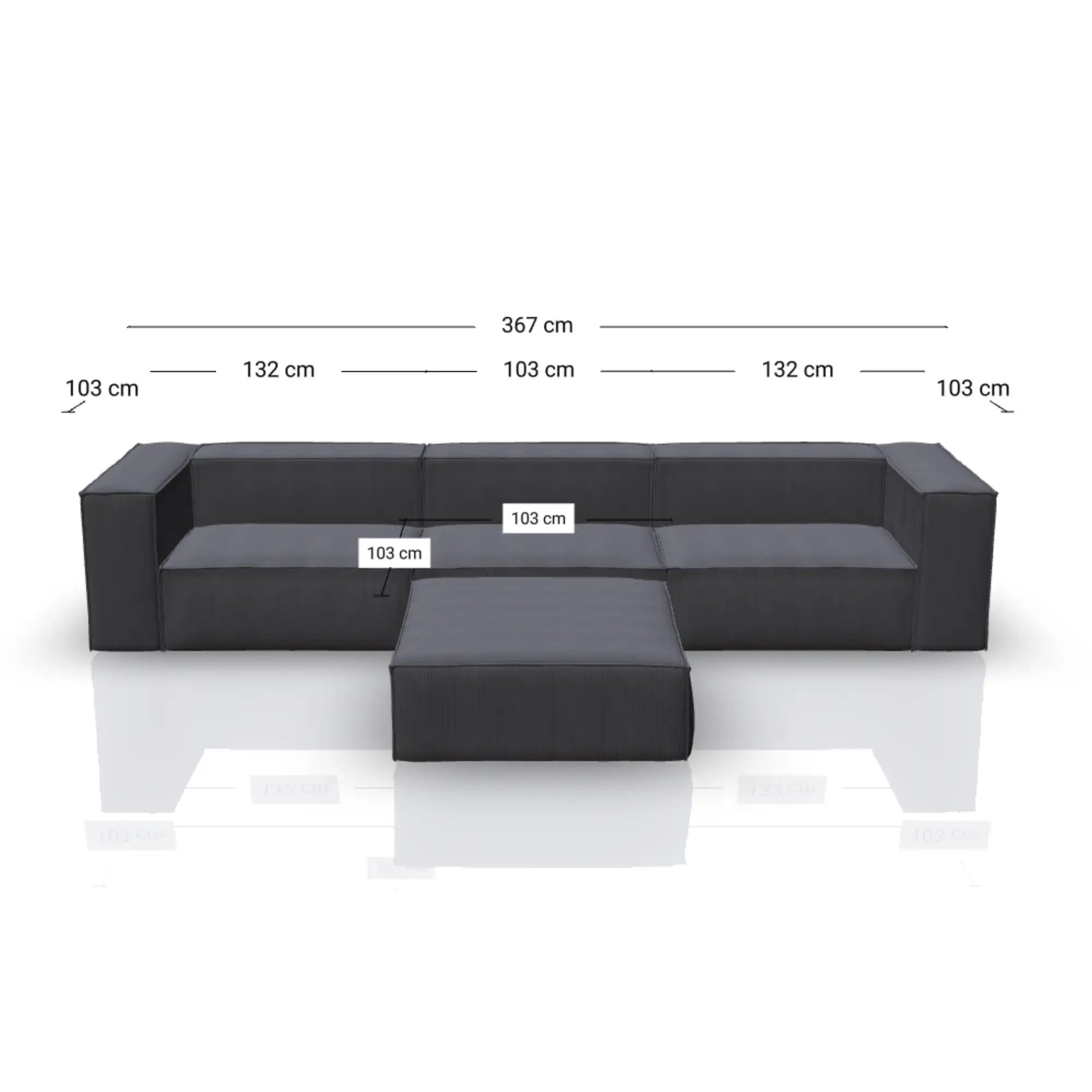 Modulares Sofa Sewilla (4-Sitzer) mit Pouffe Kord Anthrazit