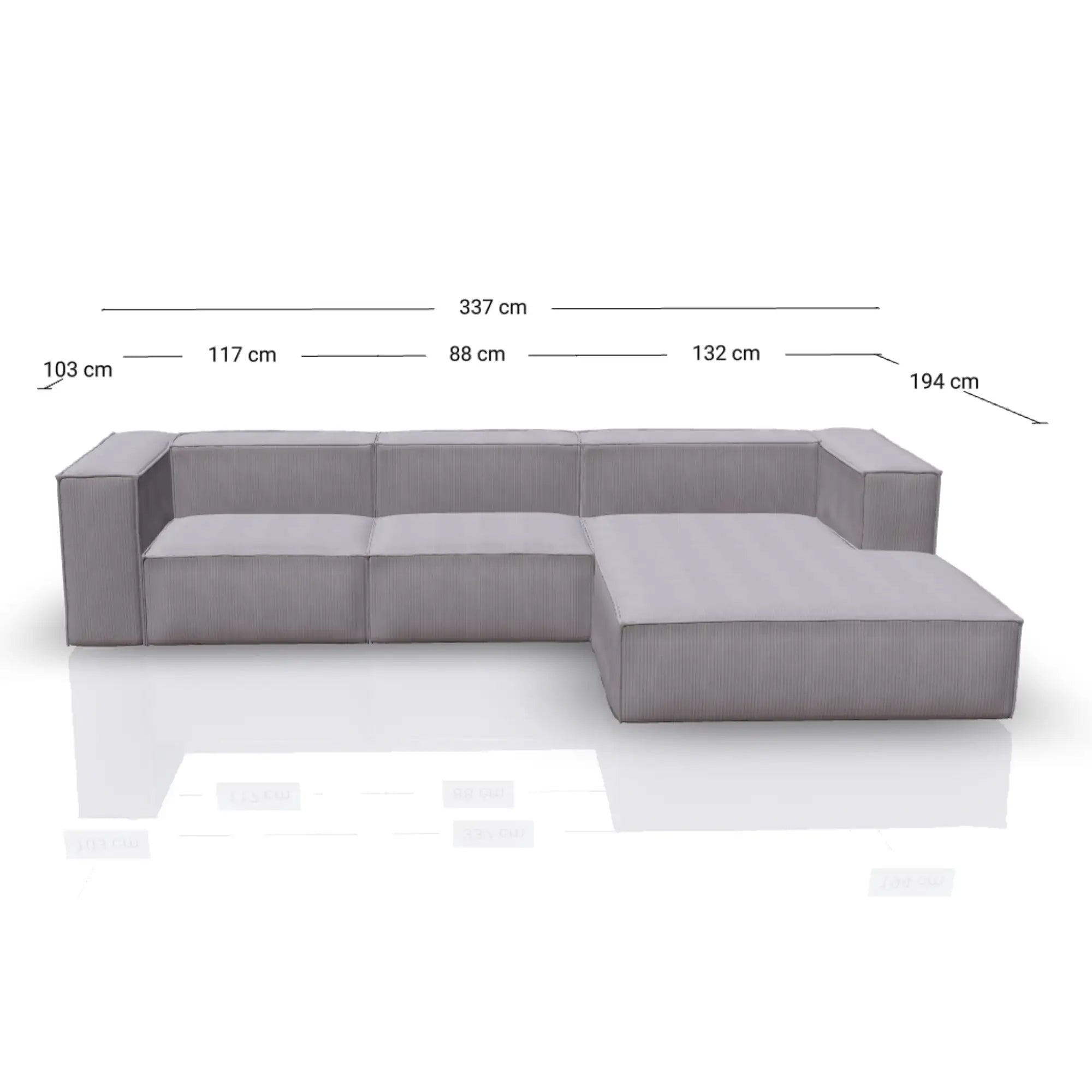 Modulares L Ecksofa Sewilla Kord Hellgrau